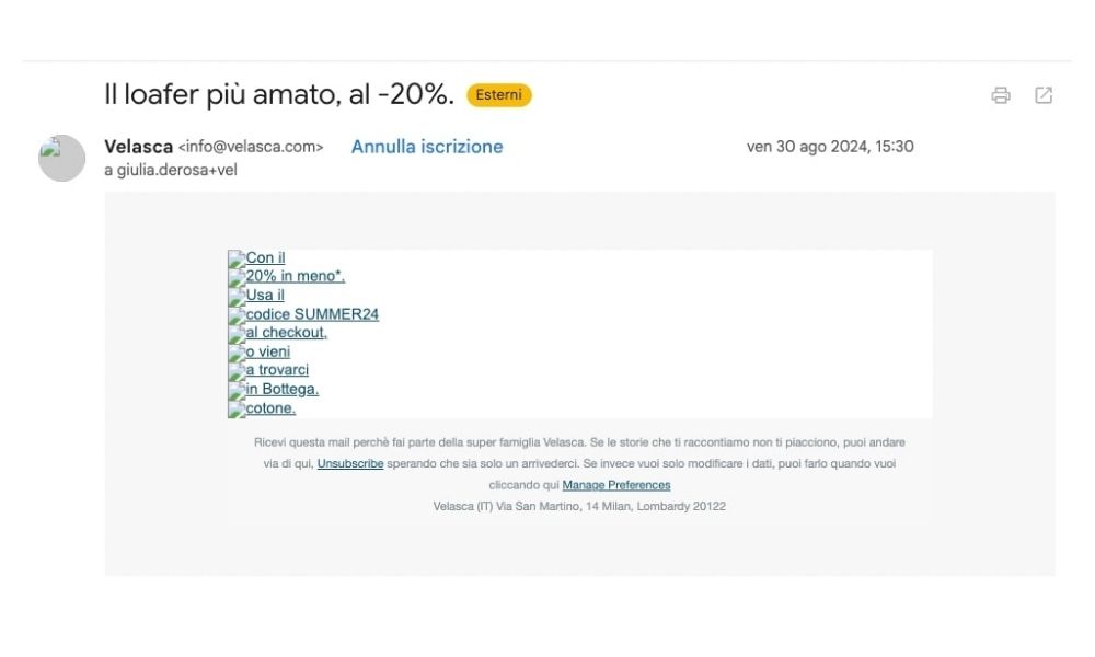 Esempio di Alt text collegato ad un'immagine all'interno di un'email